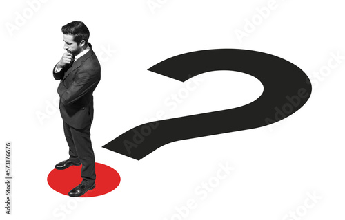 фотографія Corporate businessman standing on a question mark