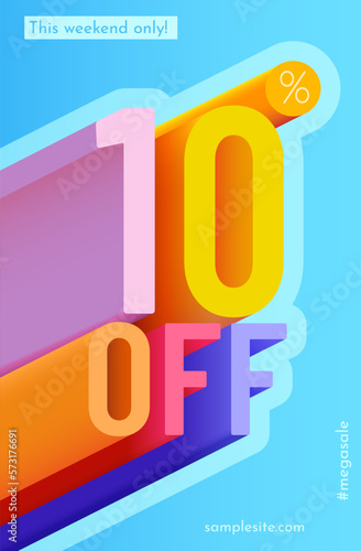 10 percent Off. Discount creative composition. Mega Sale.