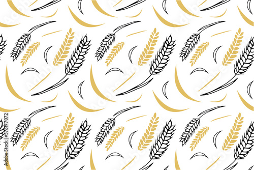 Wheat seamless pattern Doodle style. Vector outline endless image. Trendy wheat theme pattern.