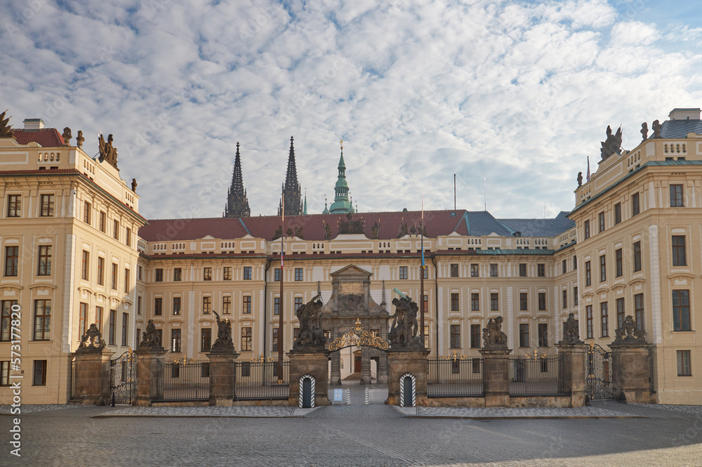 View of the entrance to Prague Castle, Czech Republic.