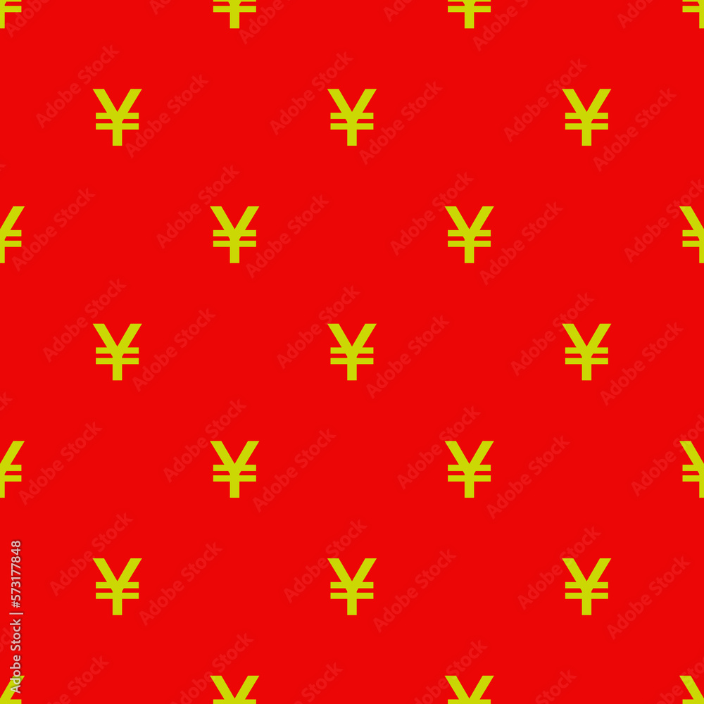 Illustration of Gold Japanese Yen Sign Seamless Pattern on Red Background