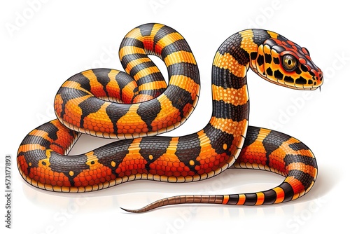 Lampropeltis triangulum hondurensis, the tangerine Honduran milk snake, on a white backdrop. Generative AI photo