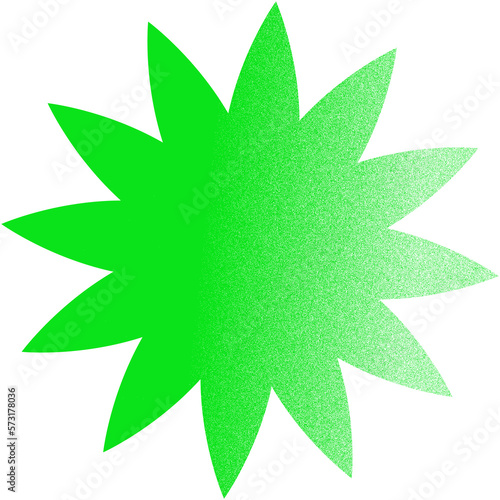 Geometric form with noisy gradient. Green star with grainy texture on transparent background