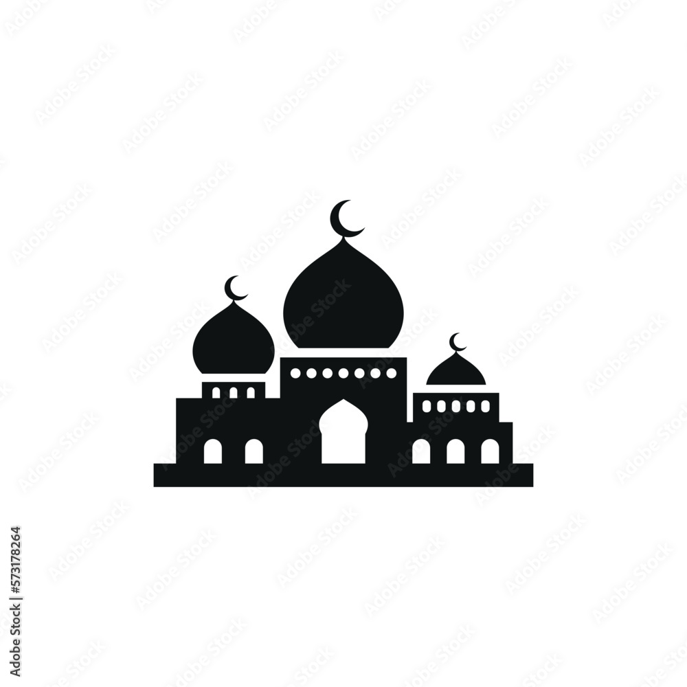 Mosque flat icon isolated on white background. Islamic ramadan icon vector