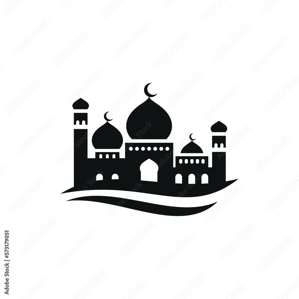 Mosque flat icon isolated on white background. Islamic ramadan icon vector