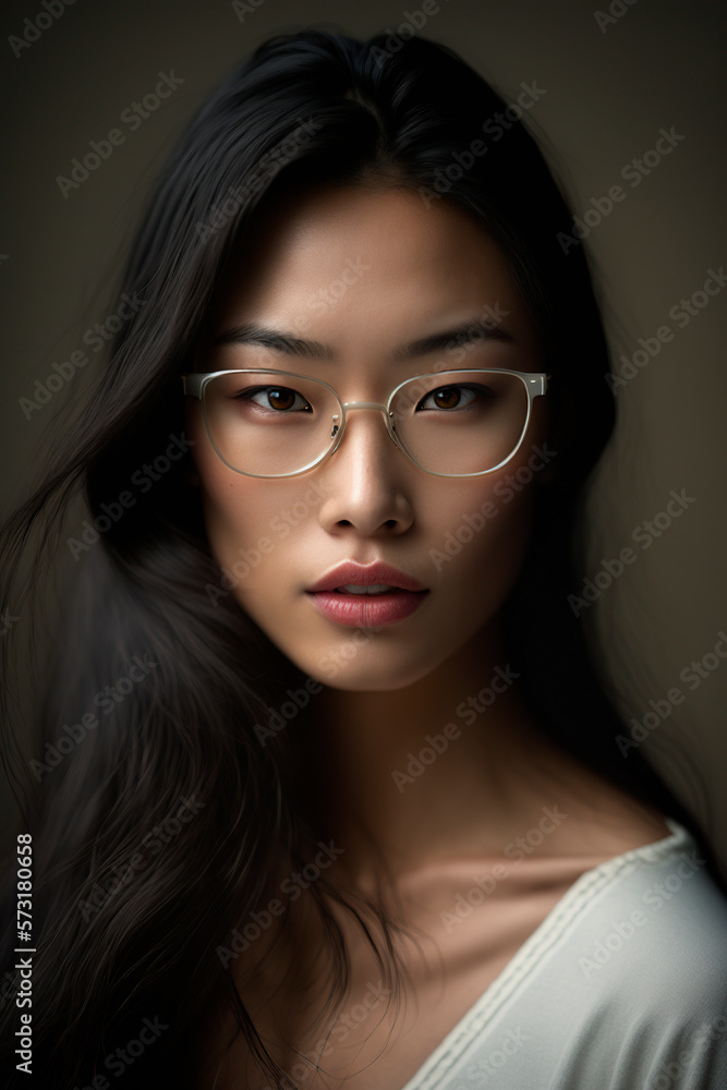 portrait of an attractive asian girl with glasses looking at the camera, image created with ia portrait of an attractive asian girl with glasses looking at the camera, image created with ia