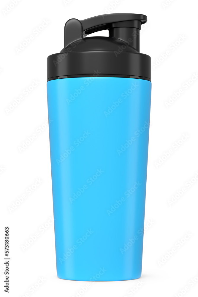 Blue plastic sport shaker for protein drink isolated on white background. Blue plastic sport shaker for protein drink isolated on white background.
