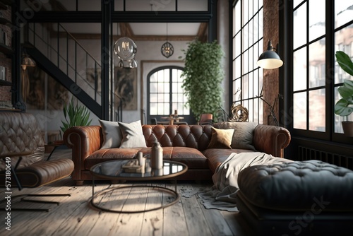 Living room interior in luxury industrial style © Azar