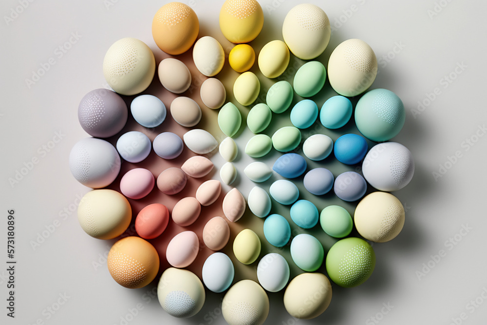  Colorful softly background of easter eggs collection, easter celebration created with Generative AI technology