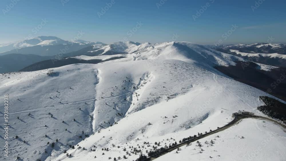 Amazing Aerial winter view of Balkan Mountains around Beklemeto pass, Bulgaria Amazing Aerial winter view of Balkan Mountains around Beklemeto pass, Bulgaria