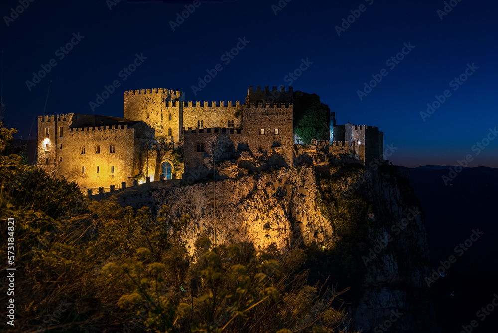 Night view of the Caccamo castle, province of Palermo IT