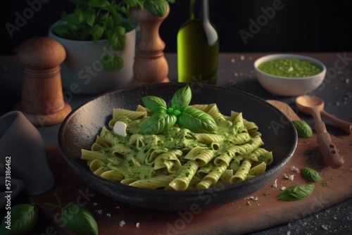 Delicious pasta with sauce in a bowl, Generative AI