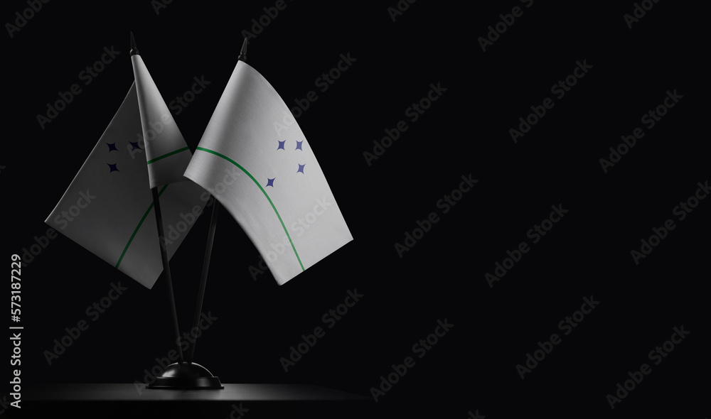 Small national flags of the Mercosur on a black background