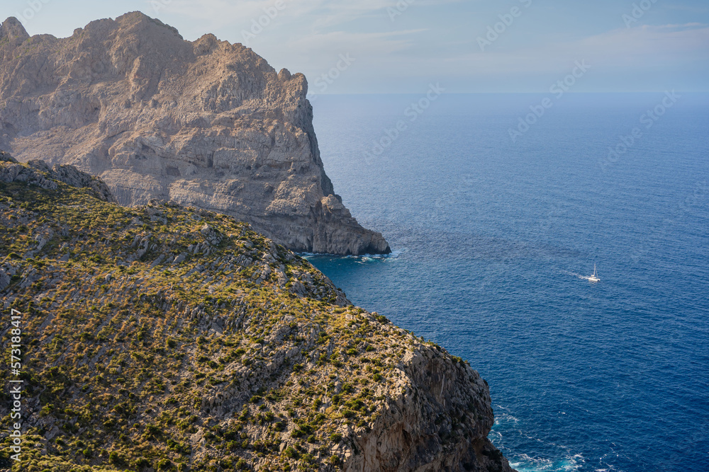 Mirador cap of  Formentor, Mallorca, Spain.  famous nature landmark with amazing rocky coastline on Mallorca, Spain.