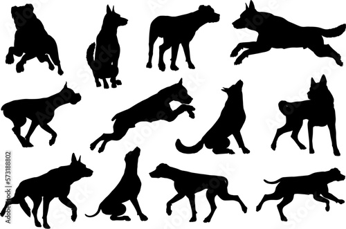 A set of detailed animal silhouettes of a pet dog