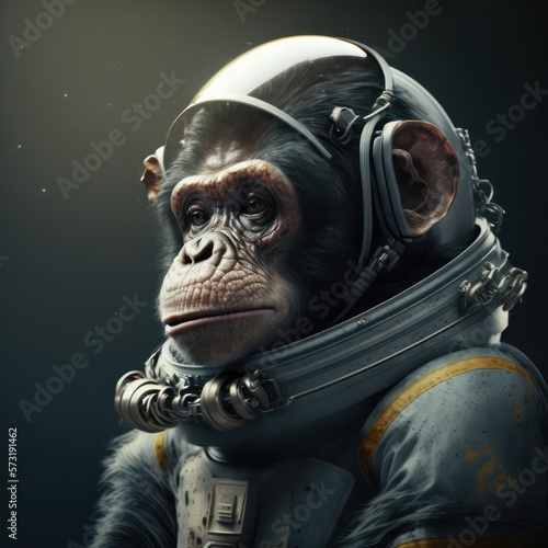 Dieser intelligente Schimpanse im Raumanzug und Helm ist bereit, den Weltraum zu erobern - KI-generiert