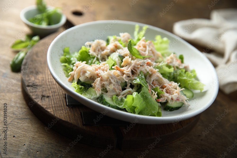 Homemade crab salad with cucumber Homemade crab salad with cucumber