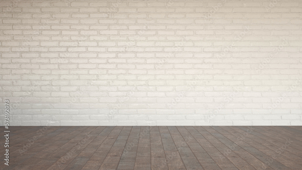 Interior mockup with brick wall empty living room background and wooden floor. 3D rendering