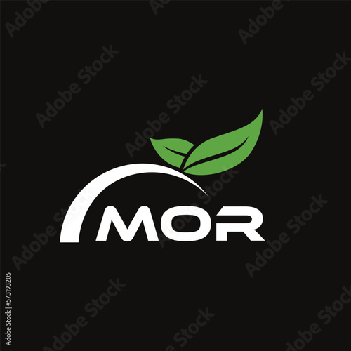 MOR letter nature logo design on black background. MOR creative initials letter leaf logo concept. MOR letter design.
