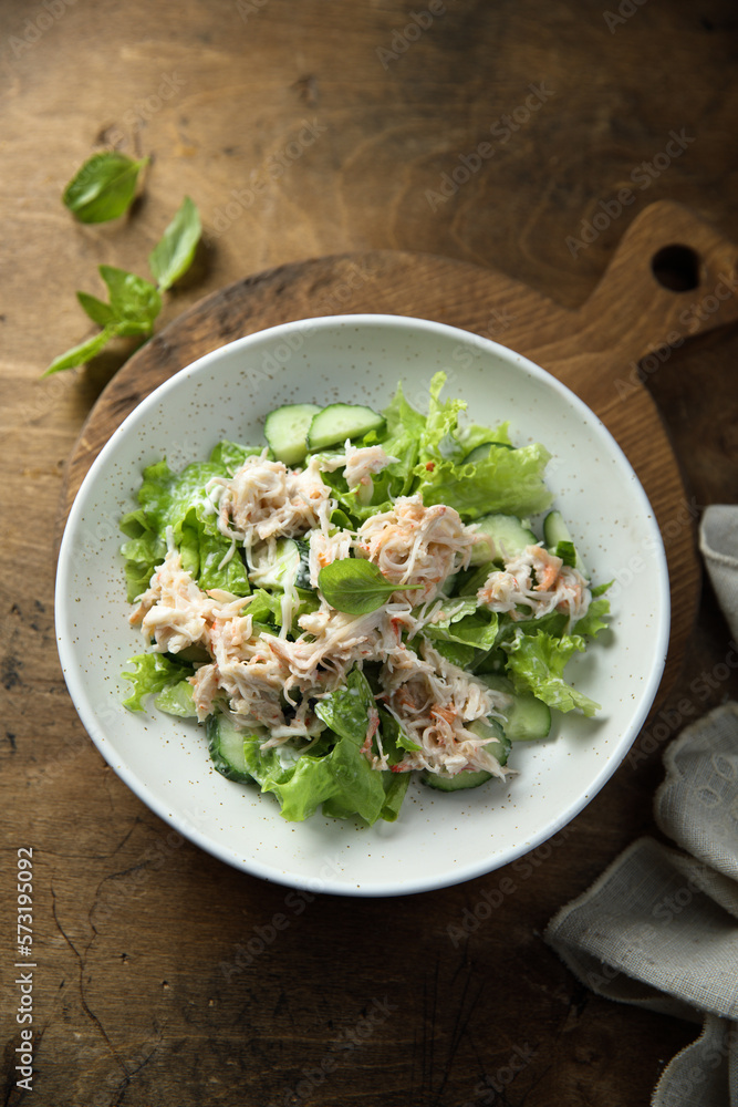 Homemade crab salad with cucumber Homemade crab salad with cucumber