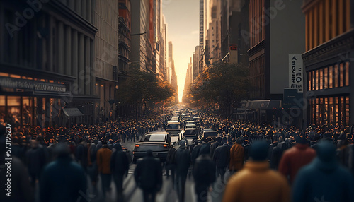 Crowds of people gathered on the streets of big cities.Generative AI