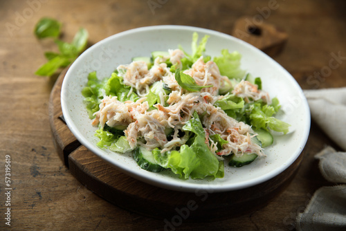 Homemade crab salad with cucumber