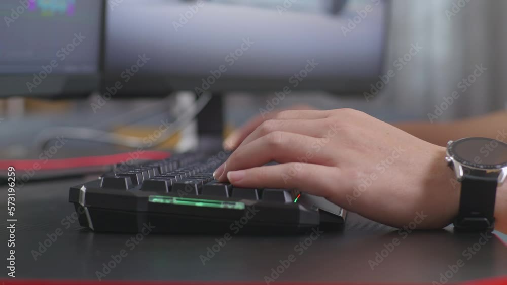 Close Up Of Male'S Hands Touching The Desktop Computer'S Keyboard While ...