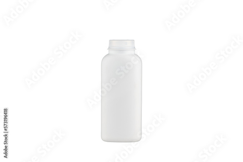 Bottle of baby powder on a white background.
Dusting Powder for Babies.
Baby cosmetic product.