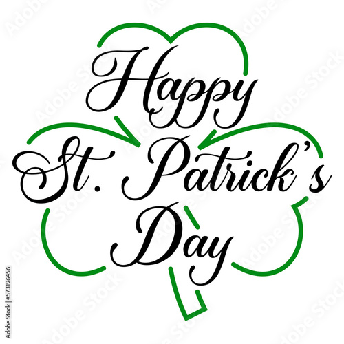 Logo del día de San Patricio. Letras de la frase Happy St Patrick's Day en texto manuscrito con shamrock lineal para su uso en felicitaciones y tarjetas