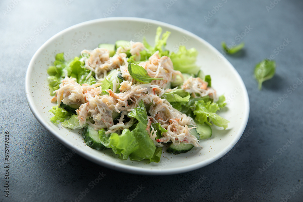 Homemade crab salad with cucumber