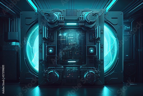 Technology Background Blue Glow Light  Abstract Digital Graphic Design Wallpaper. CPU or GPU Motherboard Chip Generative AI