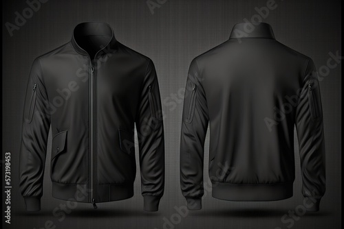 Black jacket for men, blank template for graphic design front and back view