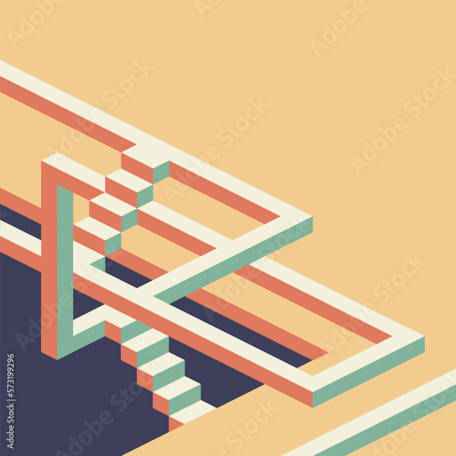 Geometrical isometric illustration. Isometric 3d design. Impossible fairy maze. Vector illustration EPS10