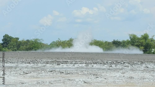 Mud volcano in the Bleduk Kuwu area, the surrounding community gave the name Jaka Tuwa Crater. The material that comes out is like very fine grains suspended in a liquid, such as water or hydrocarbons photo