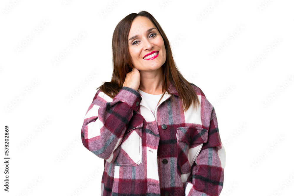 Middle age woman over isolated chroma key background laughing Middle age woman over isolated chroma key background laughing