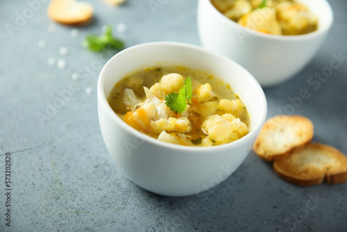 Homemade vegetable soup with cauliflower