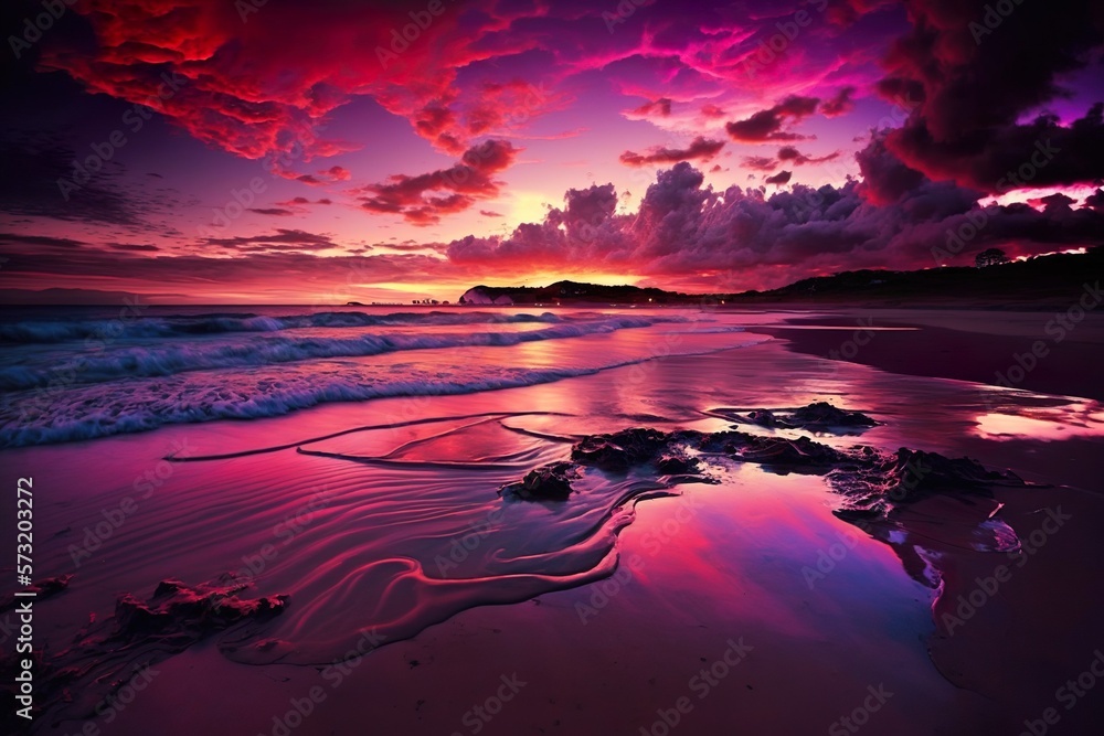 Pink and purple sunset on the beach