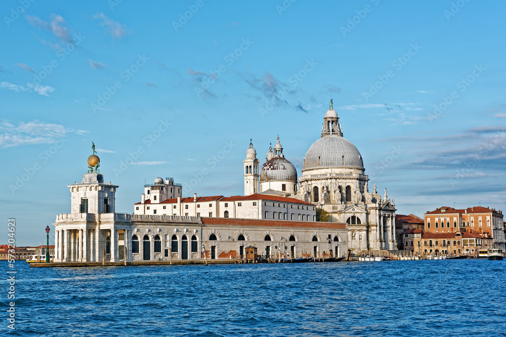 Church Santa Maria della Salute and Punta della Dogana on Grand canal in Venice, built as a thanks or offering to the Virgin Mary against he plague in 1630