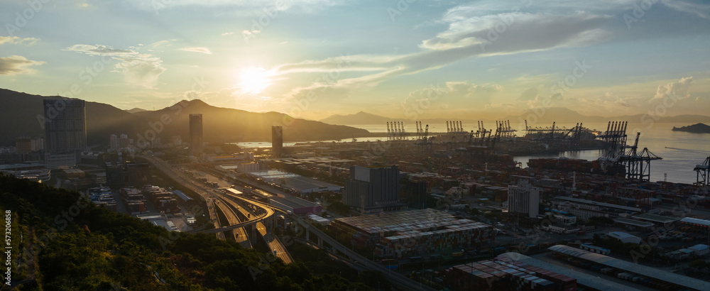 Shenzhen ,China - Circa 2022: Aerial view of Yantian port in Shenzhen city, China