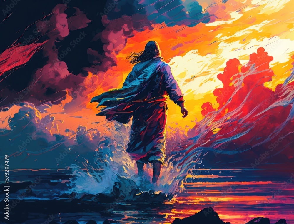 Jesus Walks on Water Stock Illustration | Adobe Stock