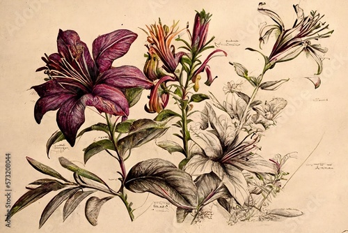 Obraz na płótnie Botanical drawing wallpaper