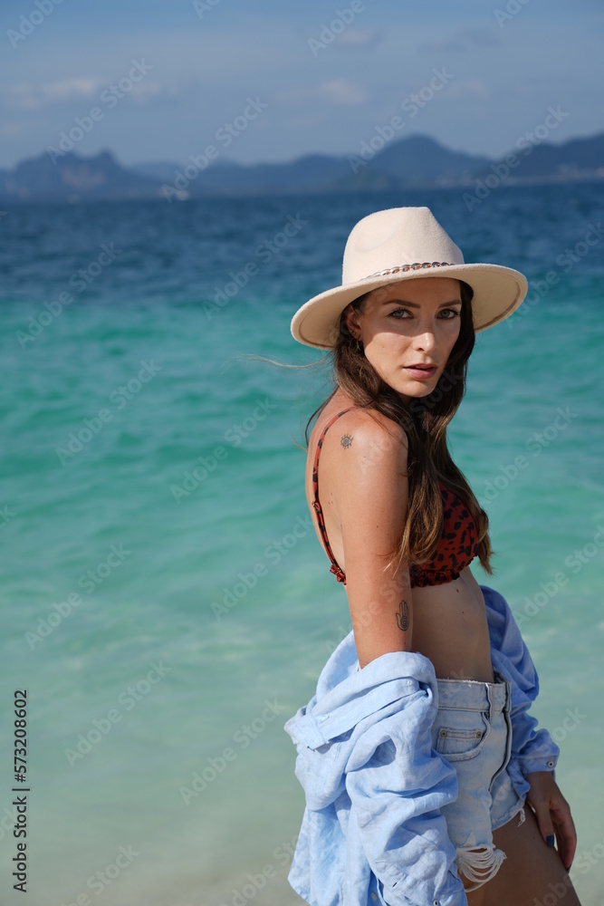 woman on the beach in krabi thailand, poda island, model shooting woman on the beach in krabi thailand, poda island, model shooting