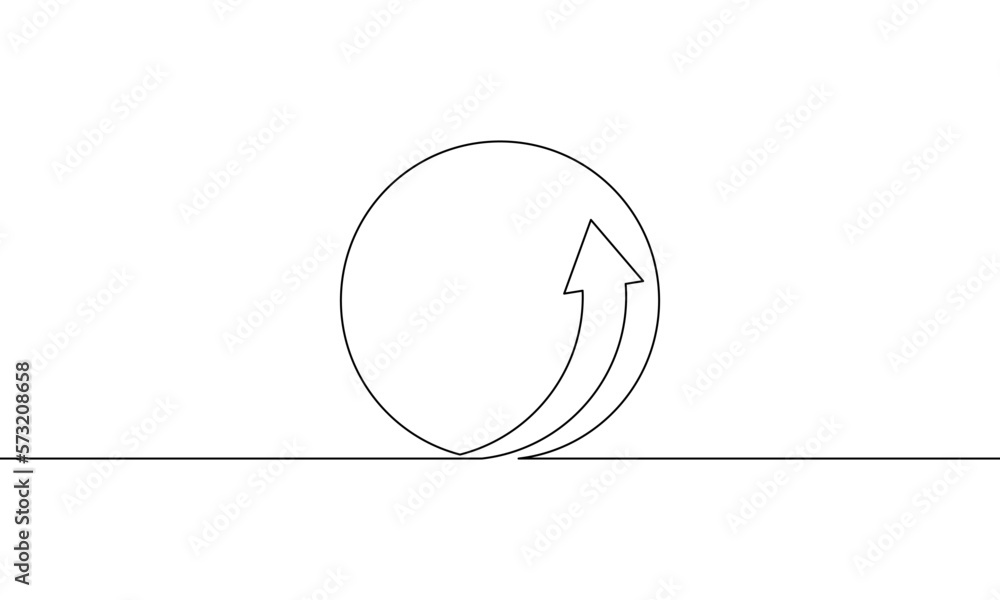 Continuous line drawing of arrow up with circle. Business growth, bar chart. Object one line, single line art, vector illustration Continuous line drawing of arrow up with circle. Business growth, bar chart. Object one line, single line art, vector illustration