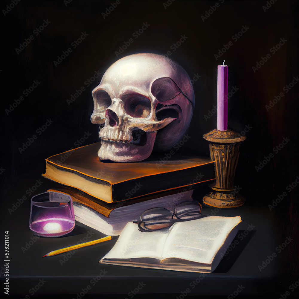 Occult skull and books - By Generative AI Occult skull and books - By Generative AI