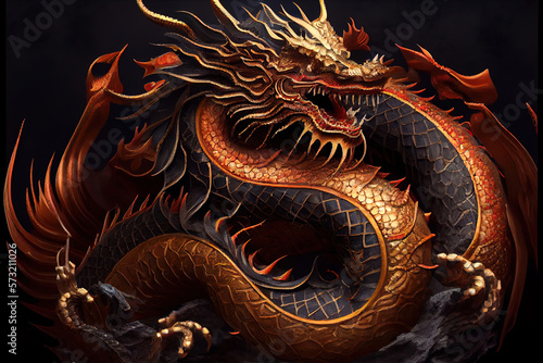 Fire red of full traditional chinese dragon. Chinese Lunar New Year. Happy chinese new year 2024. Years of the Dragon. Generative AI technology