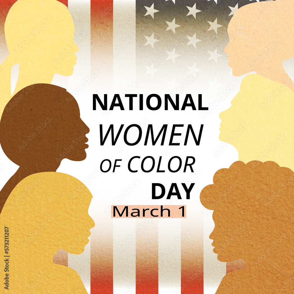 International Women of Color Day March 1 banner. profile of Women