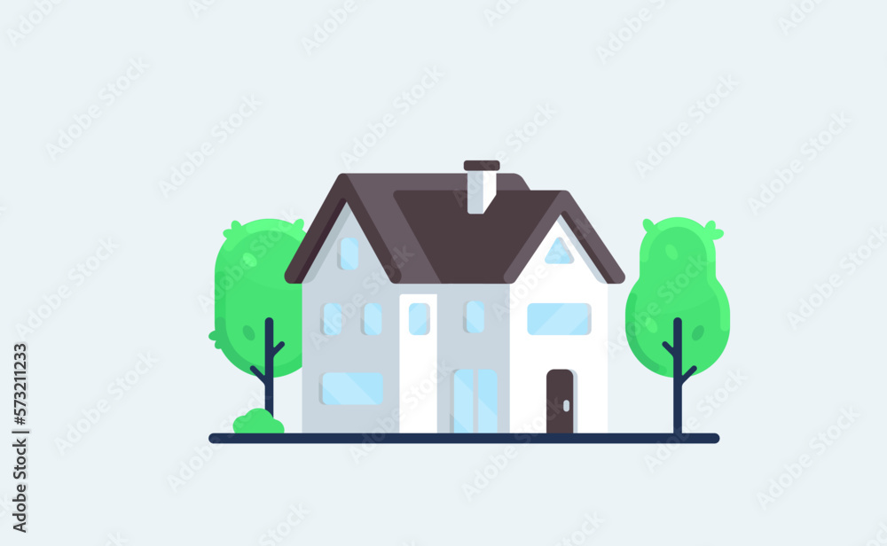 White house vector illustration in cartoon style. Flat modern house in nature. Clear colors illustration for game,ui and more. White house vector illustration in cartoon style. Flat modern house in nature. Clear colors illustration for game,ui and more.