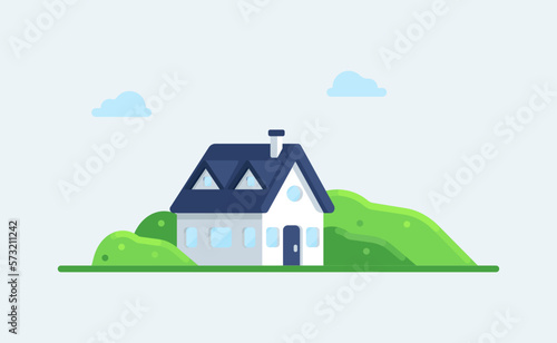 White house vector illustration in cartoon style. Flat modern house in nature. Clear colors illustration for game,ui and more. 