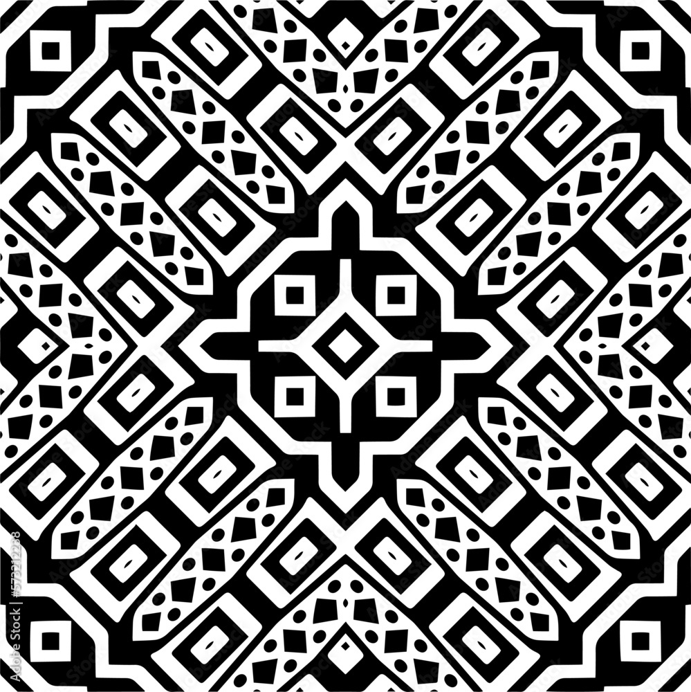 Vector geometric seamless pattern. Minimal ornamental background with abstract shapes. Black and white mandala. Simple abstract ornament background. Dark repeat design for decor, fabric, cloth. Vector geometric seamless pattern. Minimal ornamental background with abstract shapes. Black and white mandala. Simple abstract ornament background. Dark repeat design for decor, fabric, cloth.