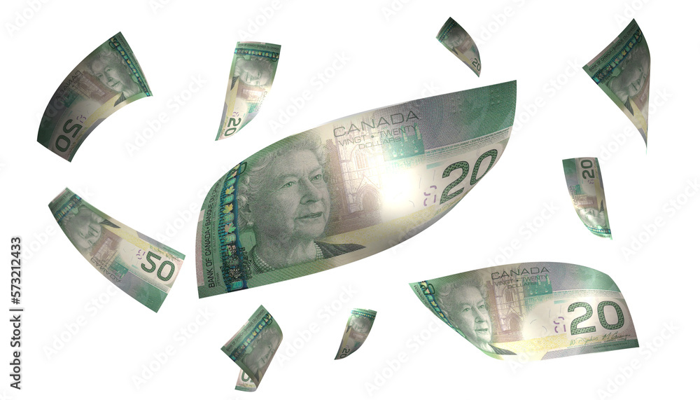3D Render Set of Flying Canada 20 Dollars Money Banknote